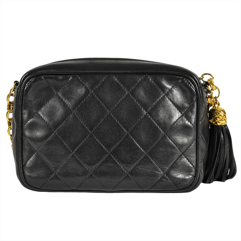 Chanel Matelasse Shoulder Bag Lambskin Black Gold Hardware Coco Mark Fringe