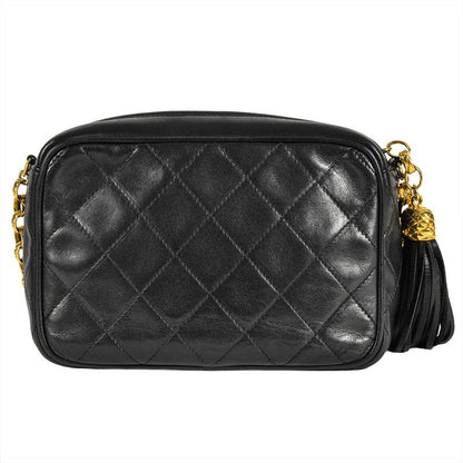 Chanel Matelasse Shoulder Bag Lambskin Black Gold Hardware Coco Mark Fringe