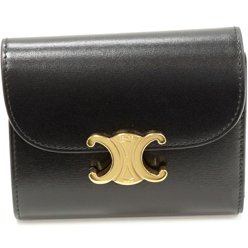 Celine Bifold Wallet With Coin Purse Triomphe Small Flap Wallet Shiny Calfskin