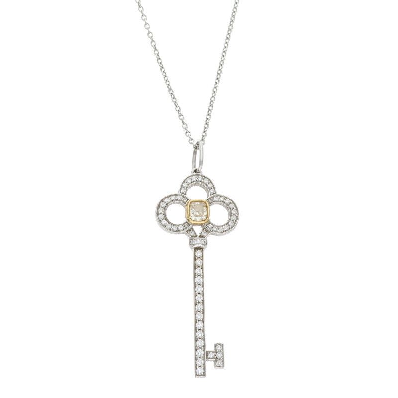 Tiffany & Co Crown Key Pt950 X 18K Diamond Necklace Ladies