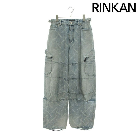 Balenciaga 767971 Tdw14 Logo Allover Destroyed Baggy Denim Pants Men's XS