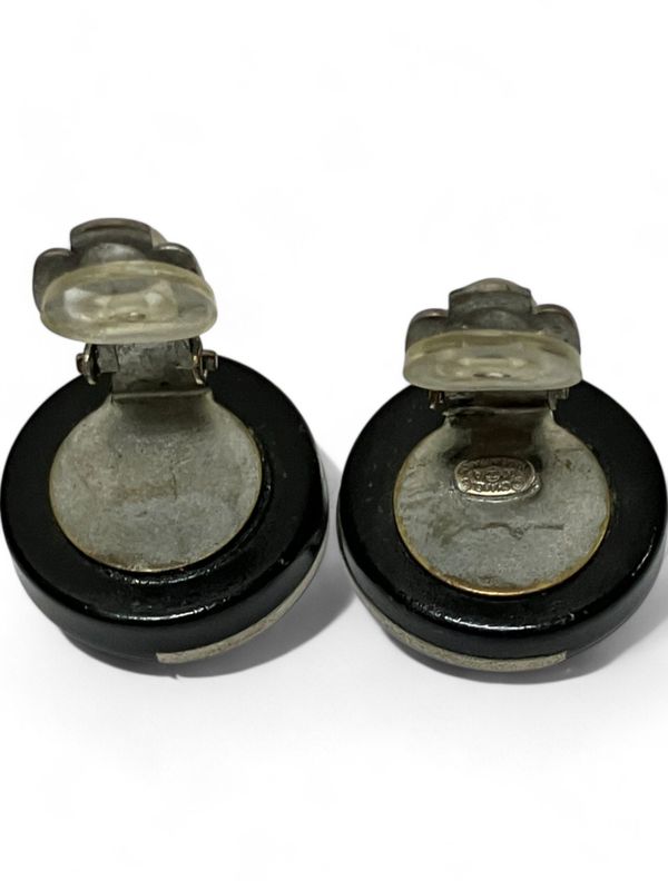 Chanel 00A Bicolor Circle Earrings Ladies Black And Silver