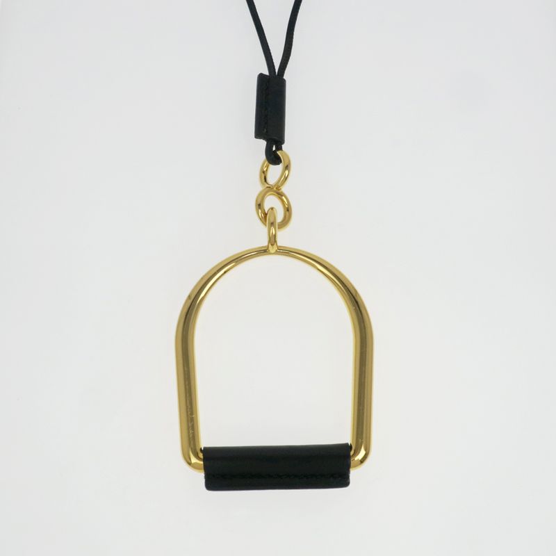 Hermes Esquettle Etrier GM Necklace Pendant Black Gold Hardware