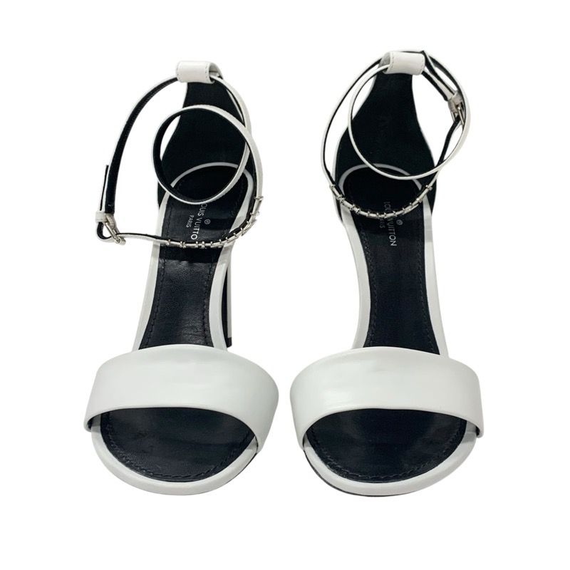 Louis Vuitton Sandals Shoes Leather White Silver Logo Strap