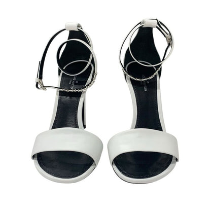 Louis Vuitton Sandals Shoes Leather White Silver Logo Strap