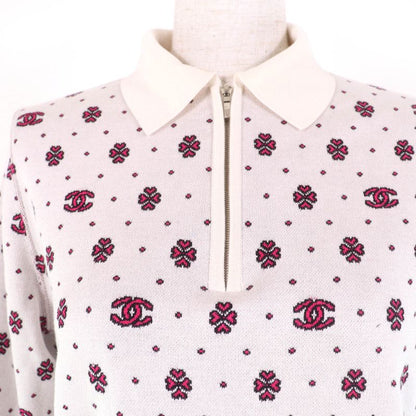 CHANEL 23SS P74276k10699 Silk Cotton Coco Mark Half Zip Knit Ivory Pink 36 Made