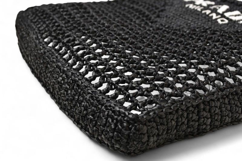 Prada Tote Prada Bag Logo Raffia Cago Black White 1bg393