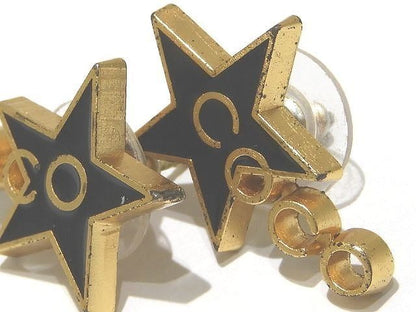 Chanel Earrings COCO Star Motif Black × Gold Ladies 01P Coco Accessories ▼7D