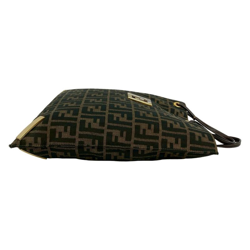 Fendi Zucca FF All Over Pattern Logo Hardware Canvas Leather