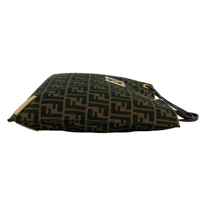 Fendi Zucca FF All Over Pattern Logo Hardware Canvas Leather