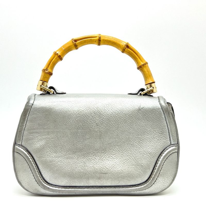 Gucci Handbag New Bamboo 254884 Leather Silver