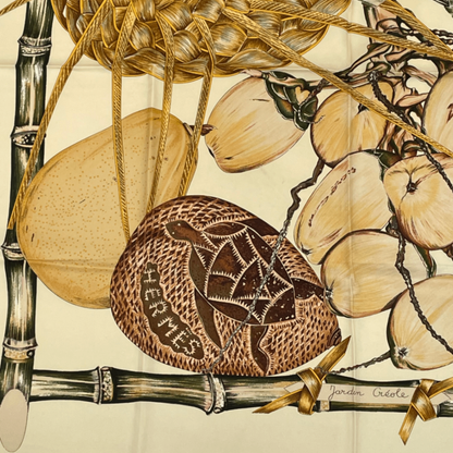 Hermes Carre 90 Jardin Creole Cles Or's Paradise Silk Scarf Beige And Yellow