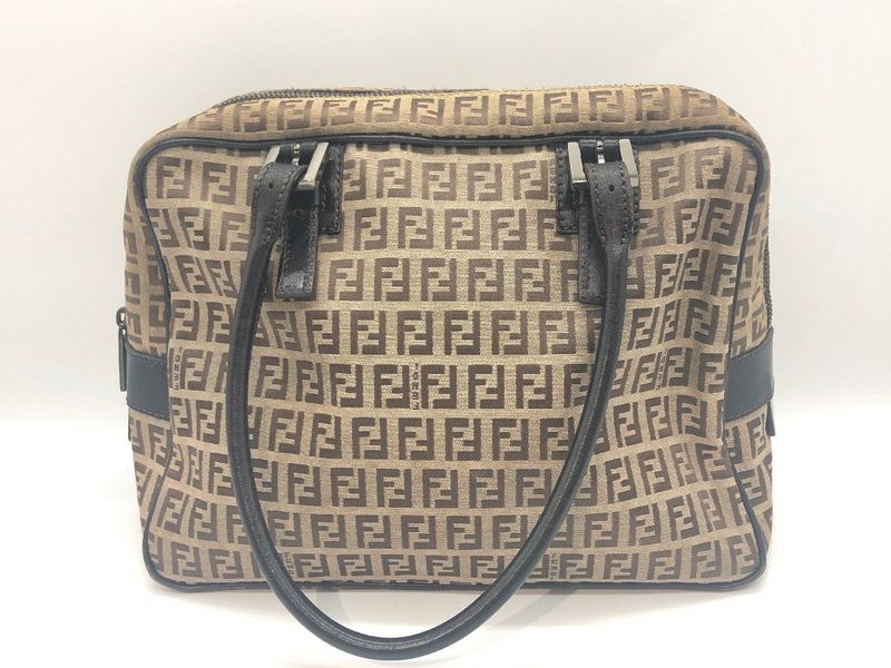 Fendi Zucca Pattern 2241-8bn005-019 Nylon Canvas X Leather Handbag Tote Brown