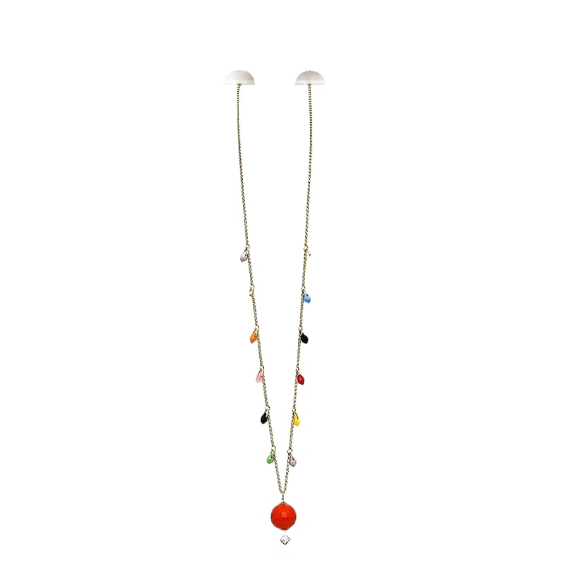 Fendi Long Necklace Gold Orange Multicolor Rare Excellent Condition