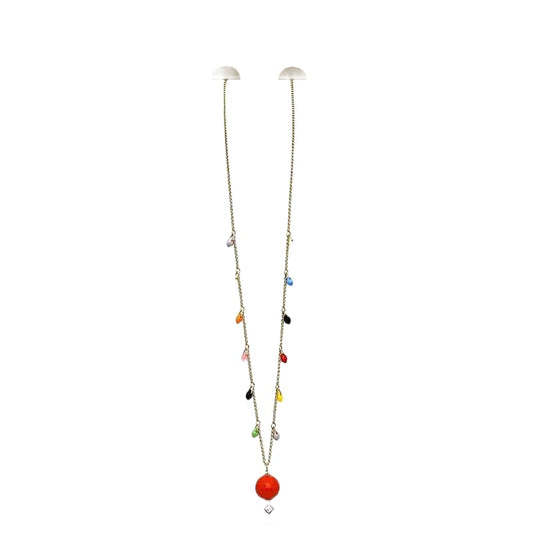 Fendi Long Necklace Gold Orange Multicolor Rare Excellent Condition