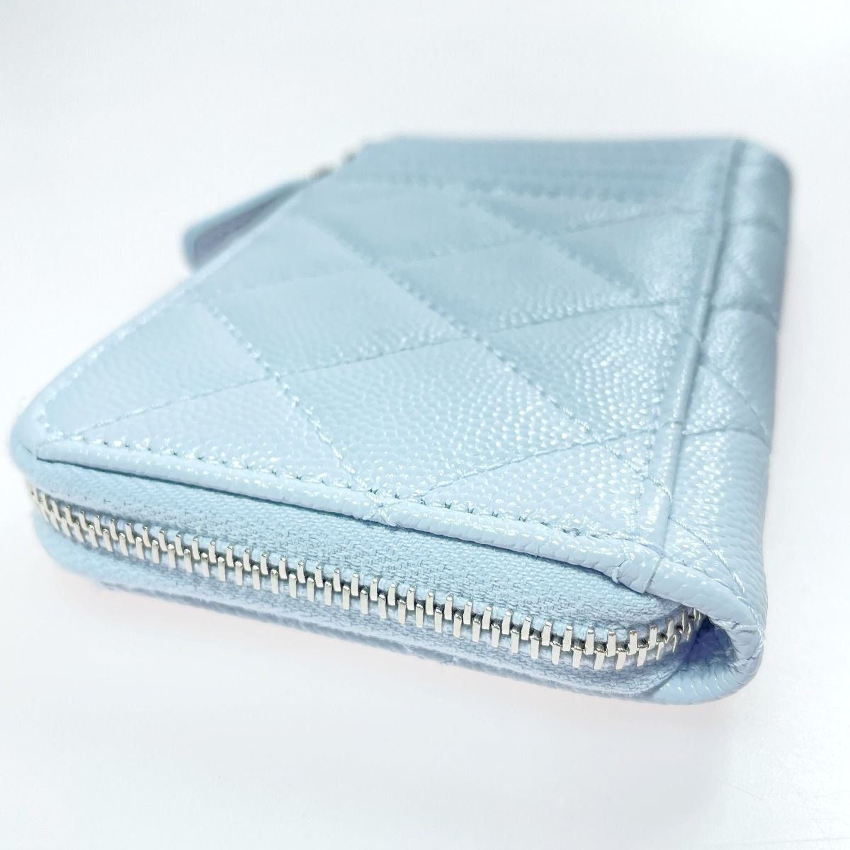 Chanel Matelasse Card Case Ap3836 Light Blue Coco Mark Caviar Skin Coin Case