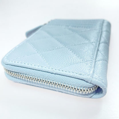 Chanel Matelasse Card Case Ap3836 Light Blue Coco Mark Caviar Skin Coin Case