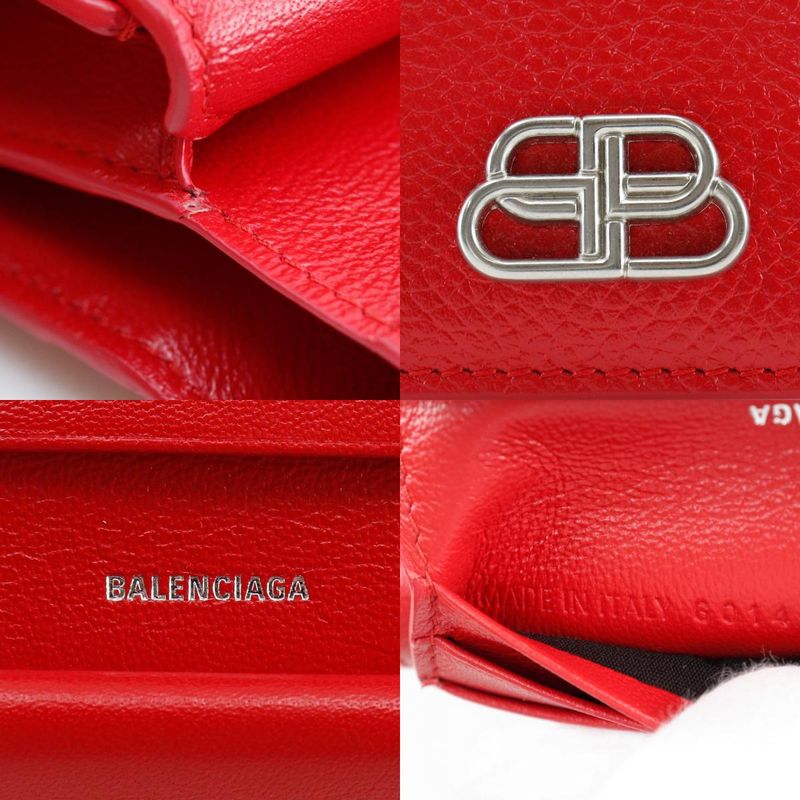 Balenciaga BB Logo 601474 Leather Red Ladies Fold Wallet
