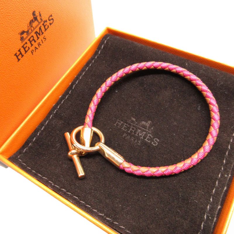 Hermes Leather Canvas Pink Brown Bracelet 0850 Hermes