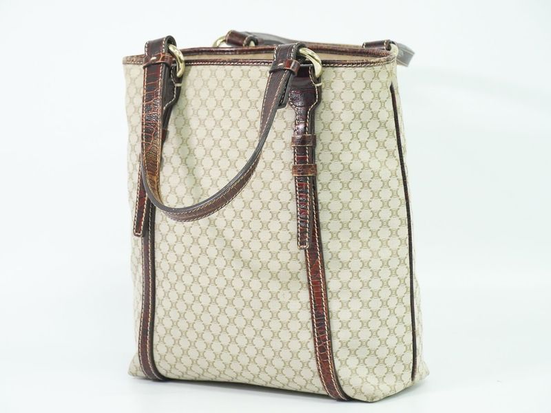 Authentic Celine Macadam Tote Handbag Canvas Beige Macadam Bag Pre-owned