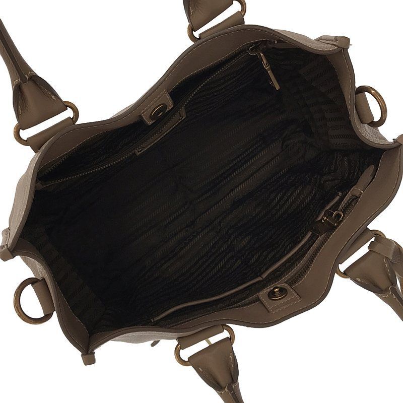 Prada - Leather 2-way Shoulder Tote Bag - Beige - Women