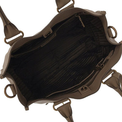 Prada - Leather 2-way Shoulder Tote Bag - Beige - Women