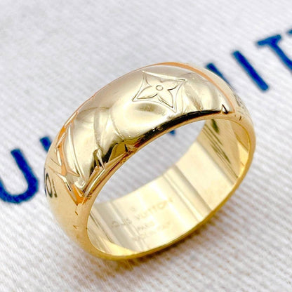 Louis Vuitton Signet Monogram LV Logo Gold Ring 10