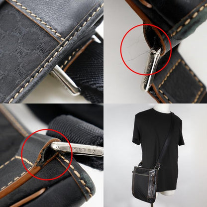 Celine Macadam 157112jbu Nylon Canvas And Leather Black Unisex Shoulder Bag