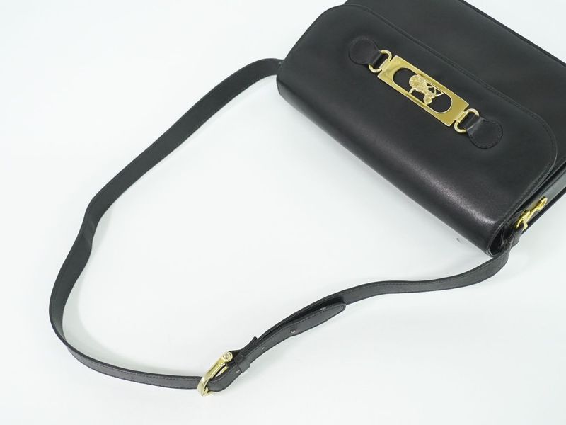 Authentic Celine Carriage Hardware Shoulder Bag Leather Black Bag Pre-owned