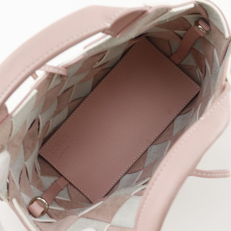 Loewe Woven Basket Small 2WAY Shoulder Calf Pink/white Women's Handbag