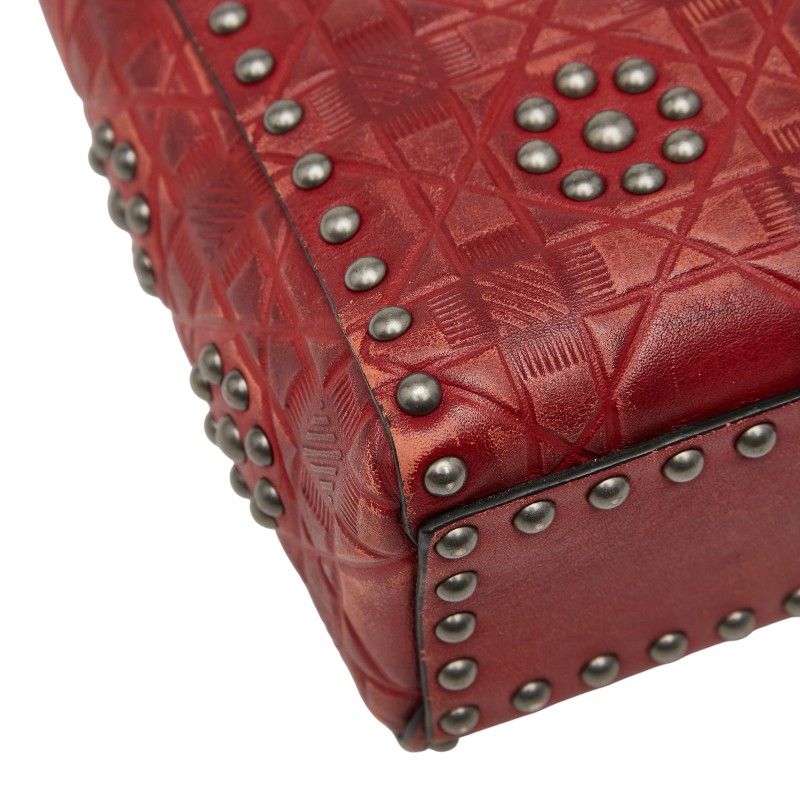 Dior Canage Lady Dior Mini Studded Handbag Chain Shoulder Bag 2WAY Red Leather