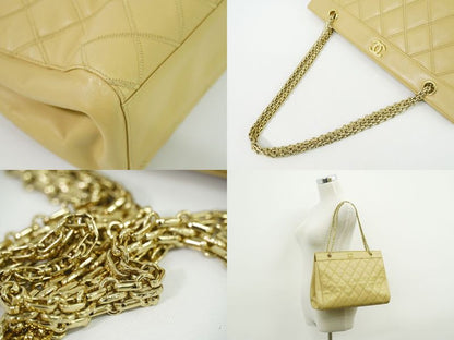 Authentic Chanel Coco Mark Chain Shoulder Bag Tote Leather Beige Coco Mark Bag