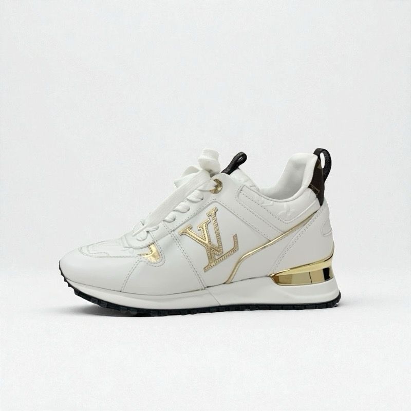 Louis Vuitton Run Away Line Monogram Sneakers Shoes Leather White Gold Brown