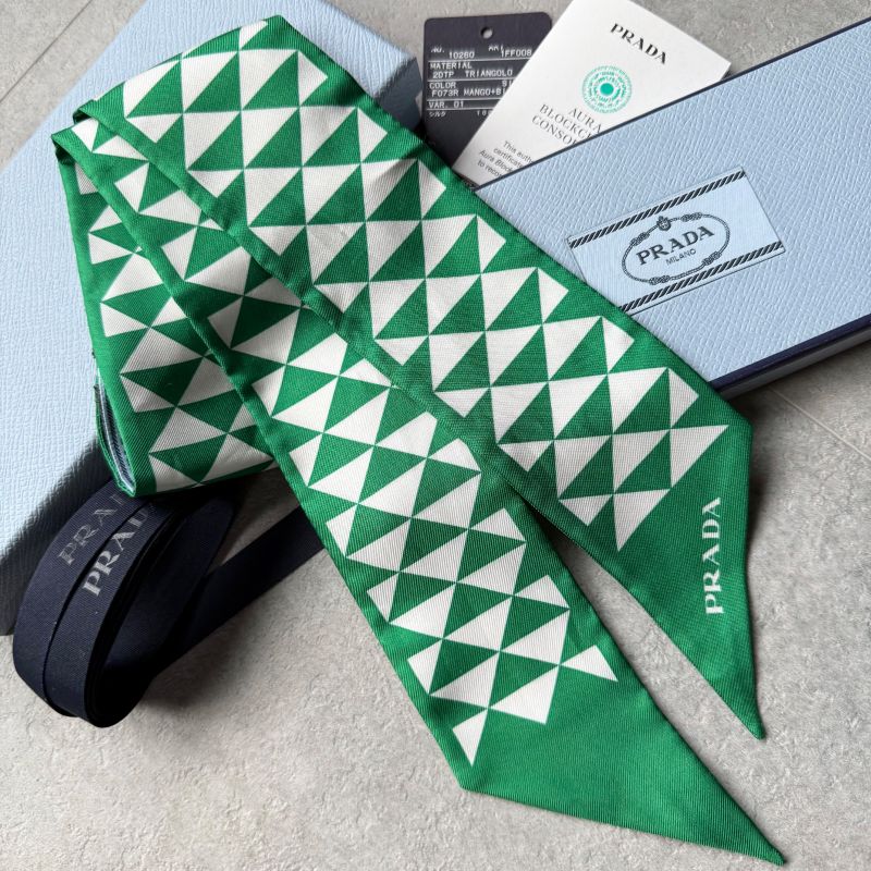 Prada 1ff008 Twill Silk Scarf Triangle Green with Box