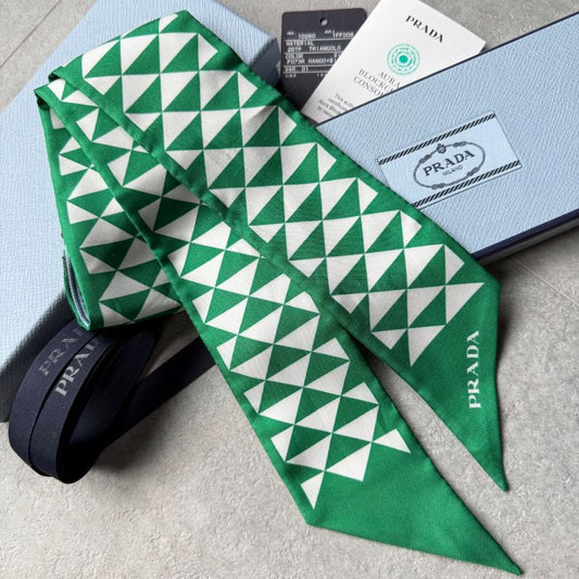 Prada 1ff008 Twill Silk Scarf Triangle Green with Box