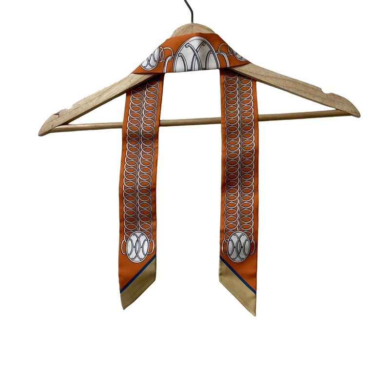 Hermes Scarf Twillie 063777s 06 Orange White And Light Gray Ribbon Scarf / LIFT