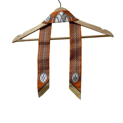 Hermes Scarf Twillie 063777s 06 Orange White And Light Gray Ribbon Scarf / LIFT