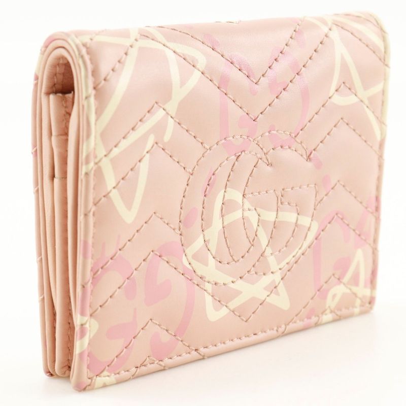 Gucci Compact Wallet GG Ghost Card Case 449421 Leather Pink Women's Bifold