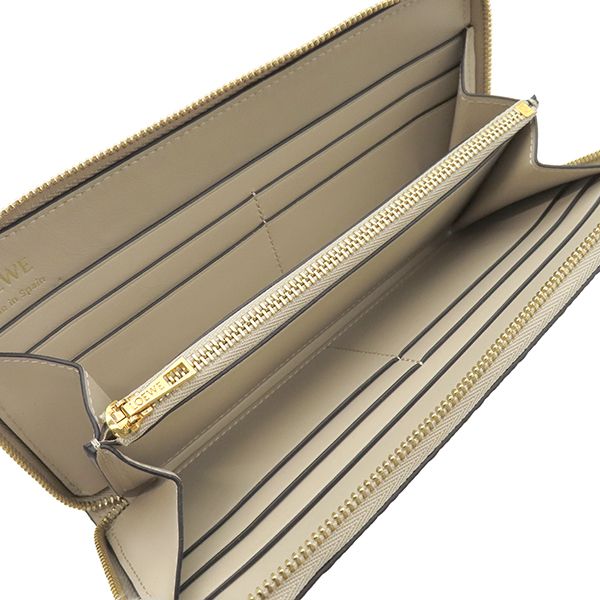 Loewe Long Wallet Repeat Zip Around Calfleather Light Oats Gold Hardware