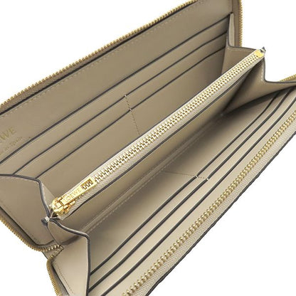 Loewe Long Wallet Repeat Zip Around Calfleather Light Oats Gold Hardware