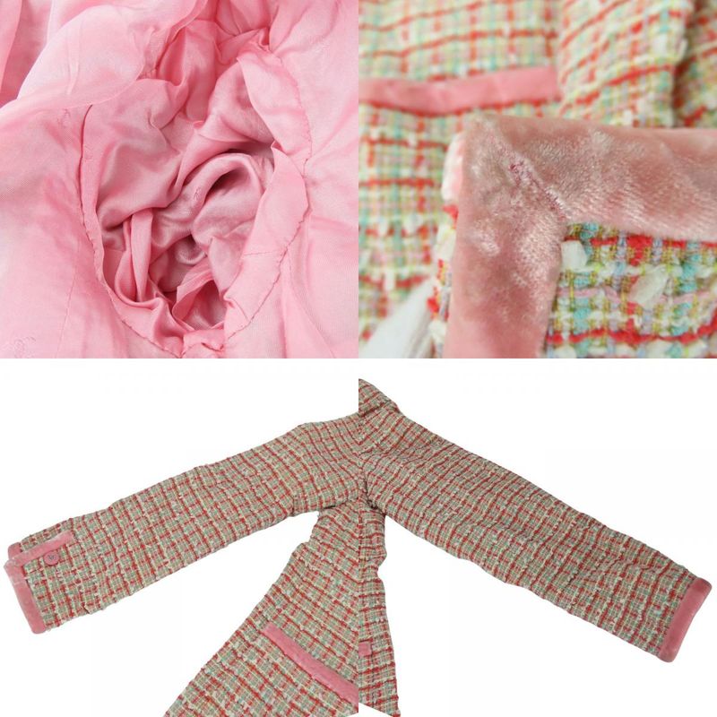 Chanel Set Up 38 Wool Cotton Nylon Pink Red Multicolor Tweed Coco Button