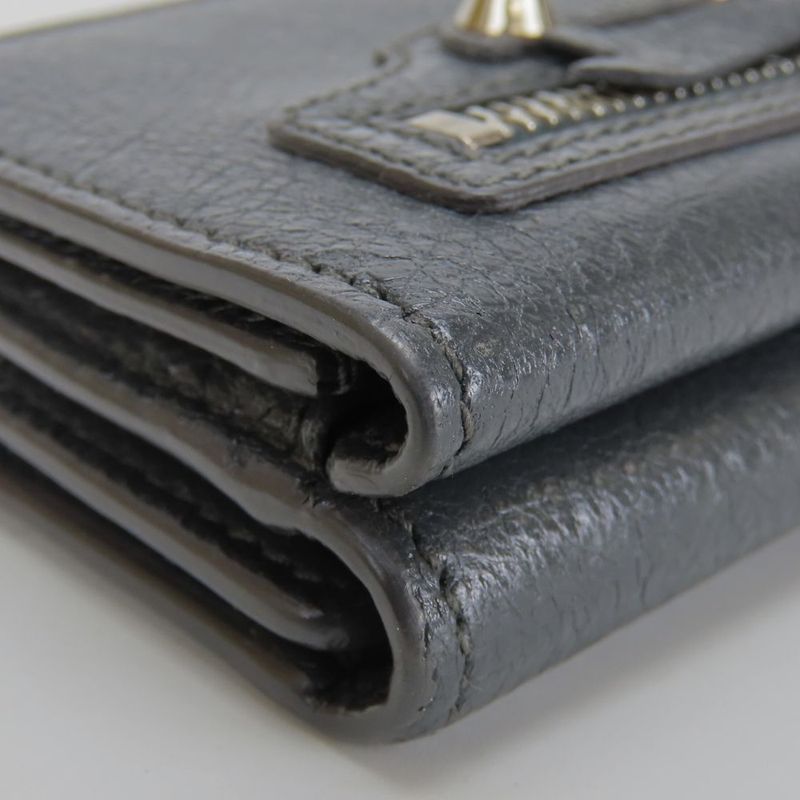 Balenciaga Trifold Wallet 477455 Classic Leather Gray Compact Wallet With Coin