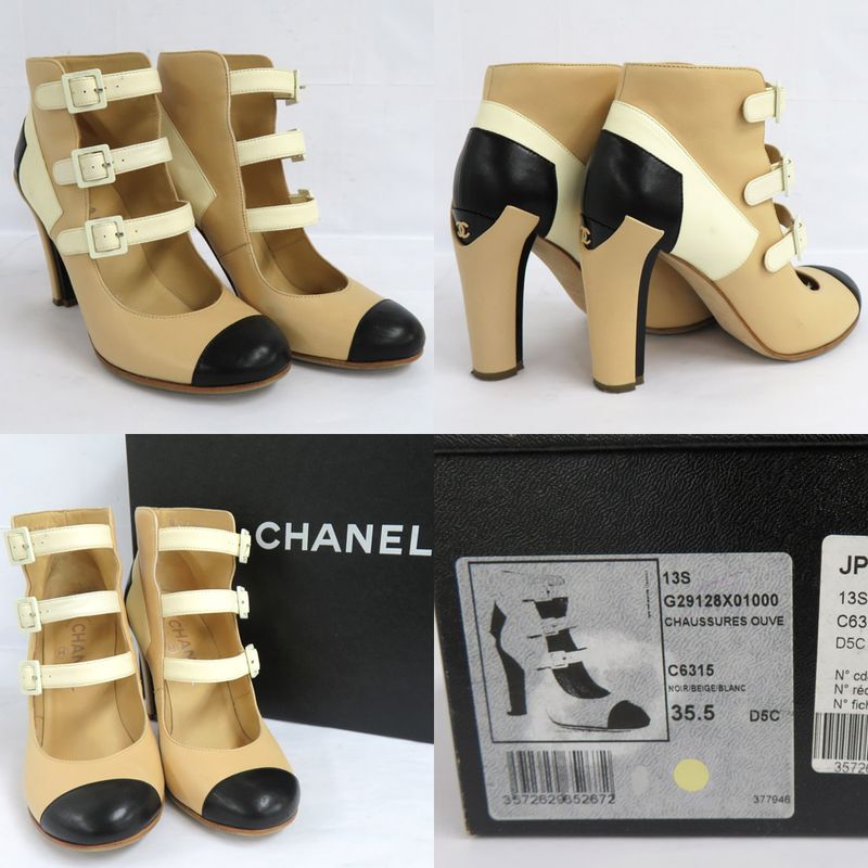 Chanel Shorts G29128 Ankle Strap Coco Mark 35.5 Beige X Black X White