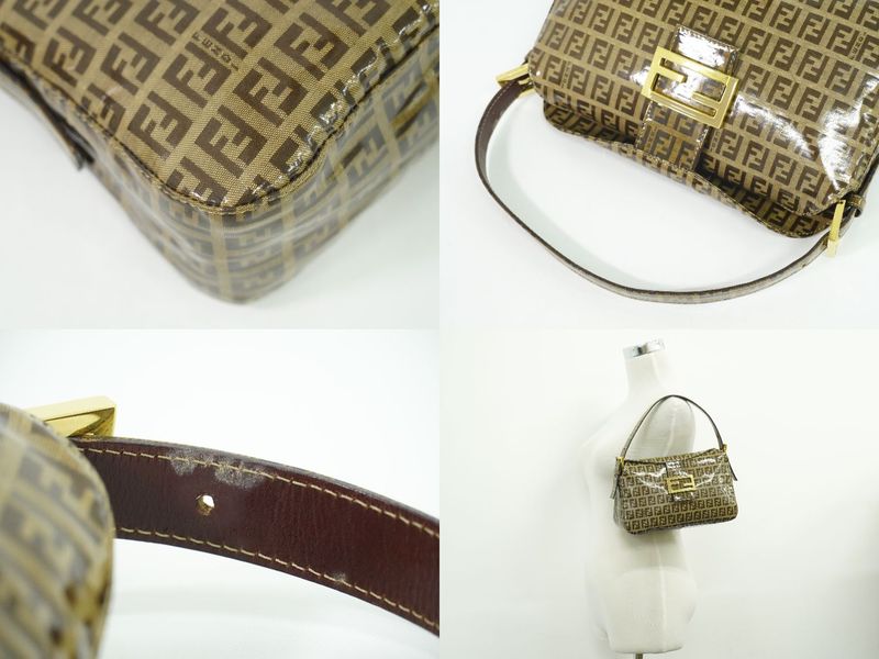 Authentic Fendi Zucchino Shoulder Bag Handbag Vinyl Brown 26725 Zucchino Bag