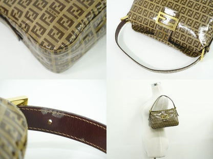 Authentic Fendi Zucchino Shoulder Bag Handbag Vinyl Brown 26725 Zucchino Bag