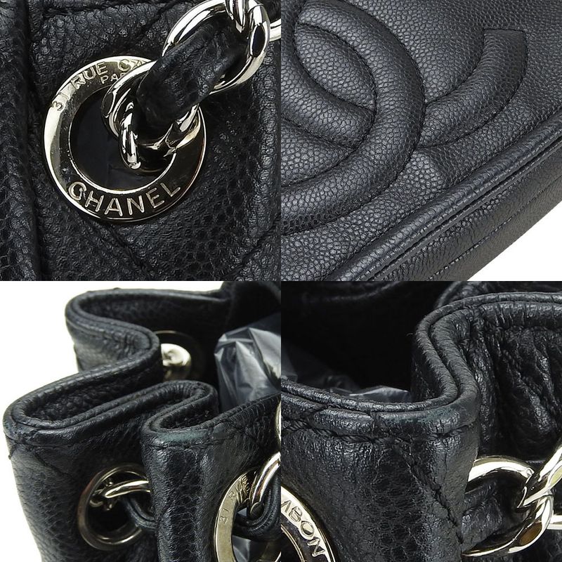 Chanel Shoulder Bag Chain Shoulder Caviar Skin Black Silver Hardware Coco Mark