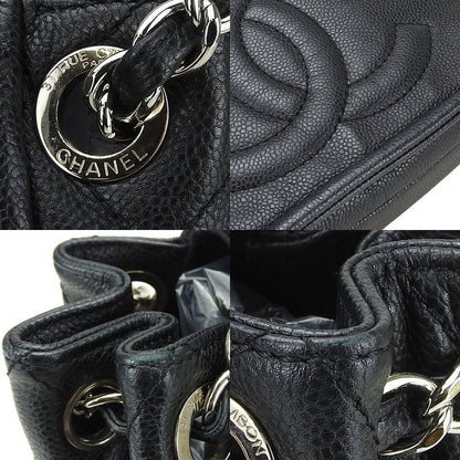 Chanel Shoulder Bag Chain Shoulder Caviar Skin Black Silver Hardware Coco Mark