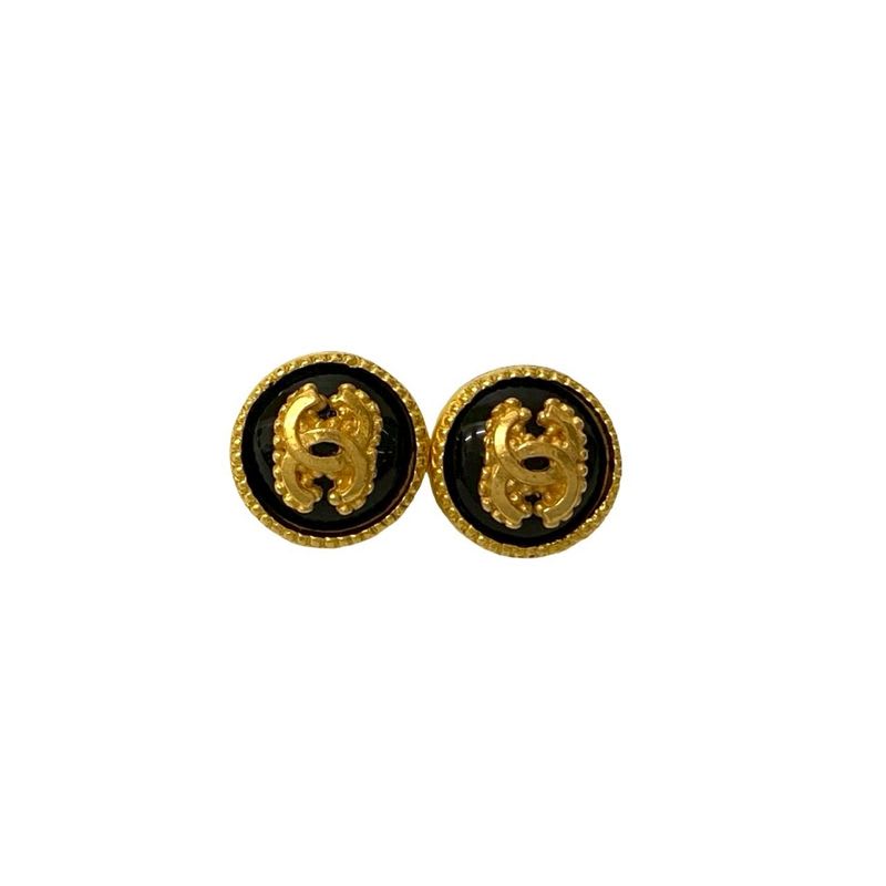 Chanel Vintage Coco Mark Earrings Ear Cuff Accessory Gold Black 96A