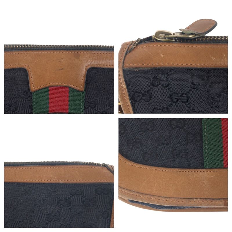 Gucci Vintage Old Gucci Sherry Line Black Brown GG Canvas/leather Shoulder Bag