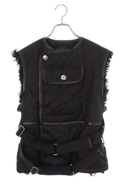 Prada Ugy538 Sheep Fur Leather Piping Nylon Vest Men 46